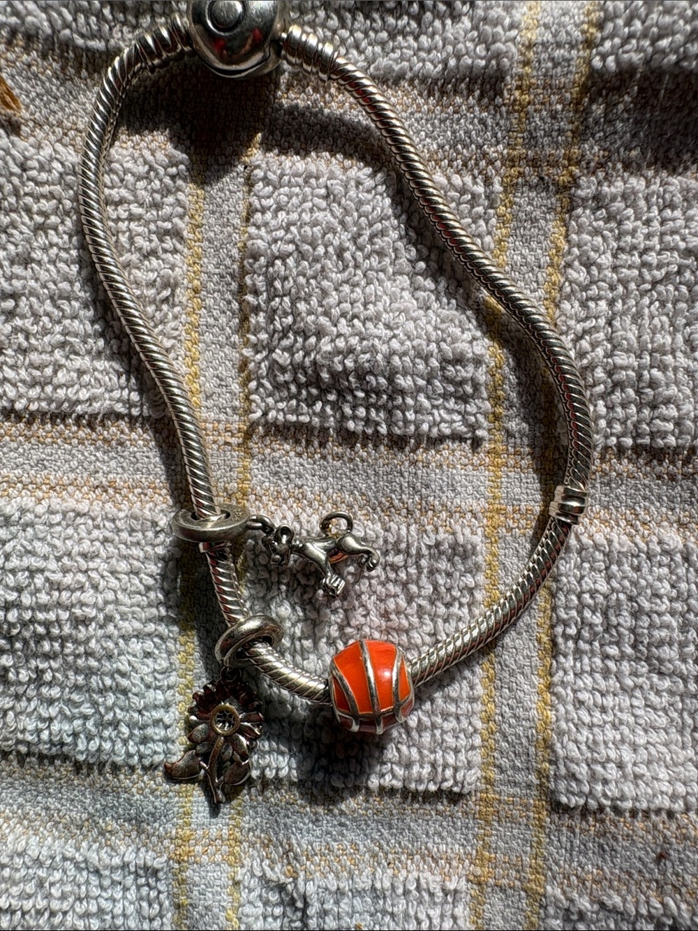 Pandora Silver Charm Bracelet with Orange Enamel Bead